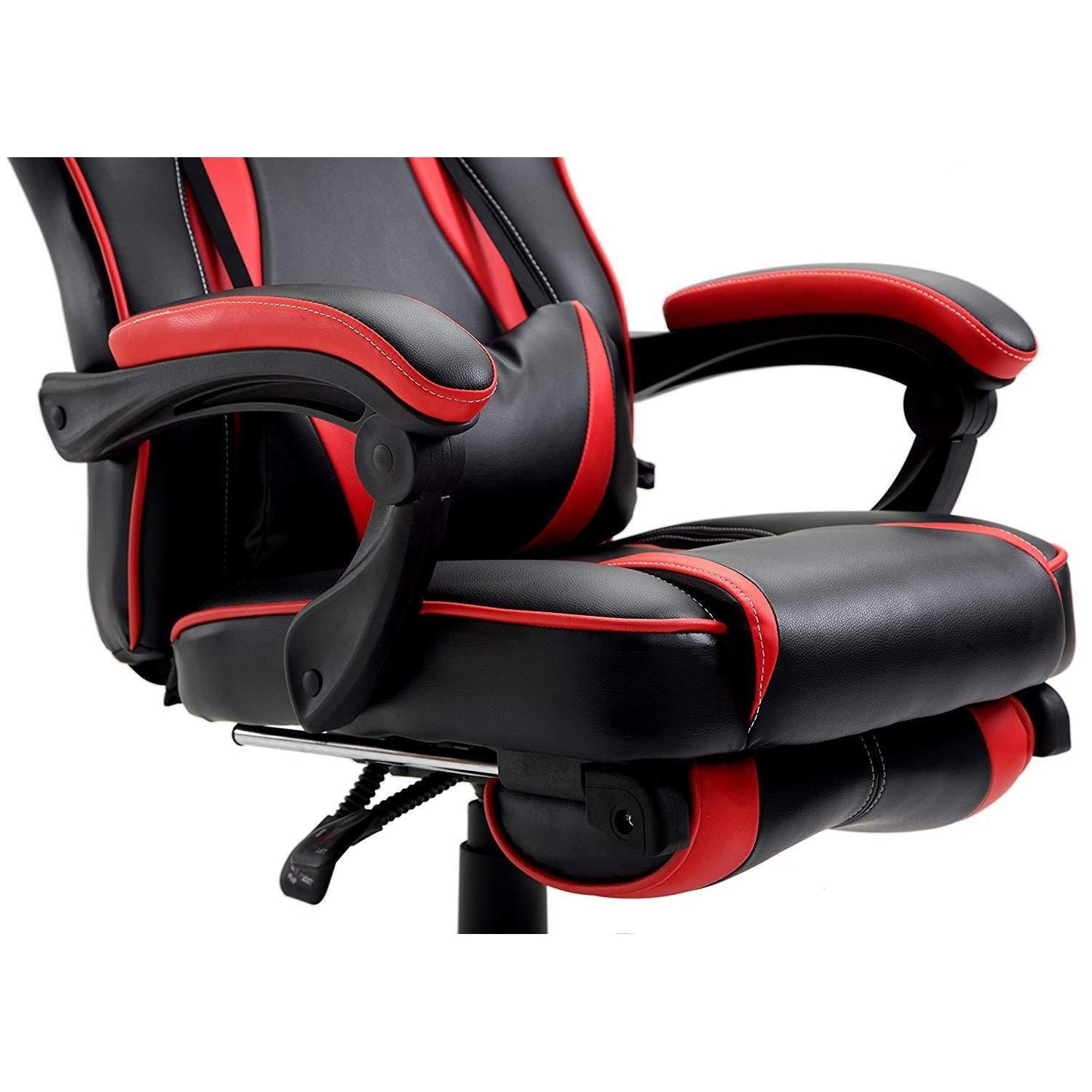 Fauteuil de jeu pivotant inclinable à dossier haut avec repose-pieds et coussin lombaire et de tête réglable, MR49 noir et rouge