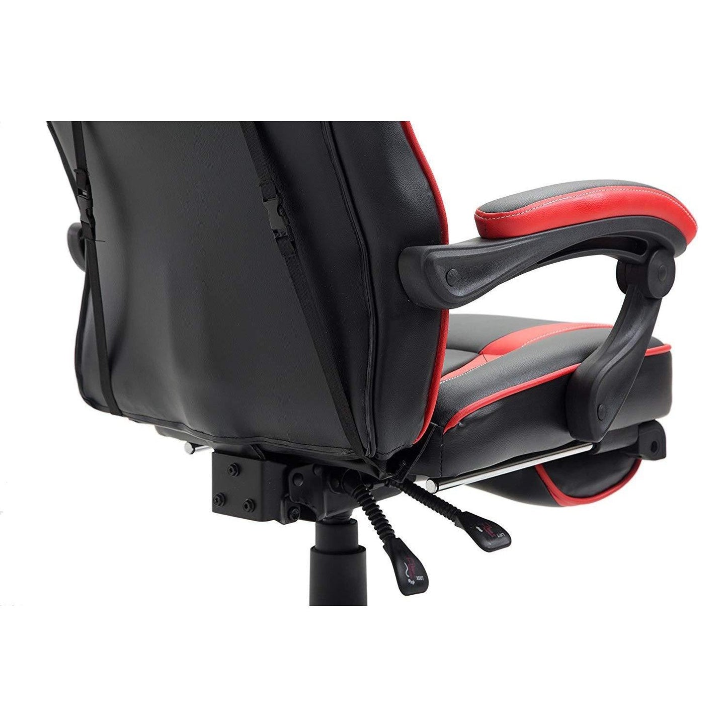 Fauteuil de jeu pivotant inclinable à dossier haut avec repose-pieds et coussin lombaire et de tête réglable, MR49 noir et rouge