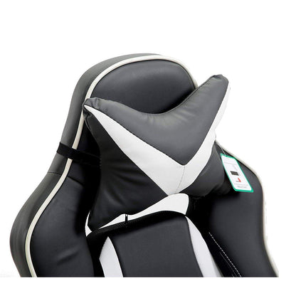 Fauteuil de jeu pivotant inclinable à dossier haut avec repose-pieds et coussin lombaire et de tête réglable, MR49 noir et blanc