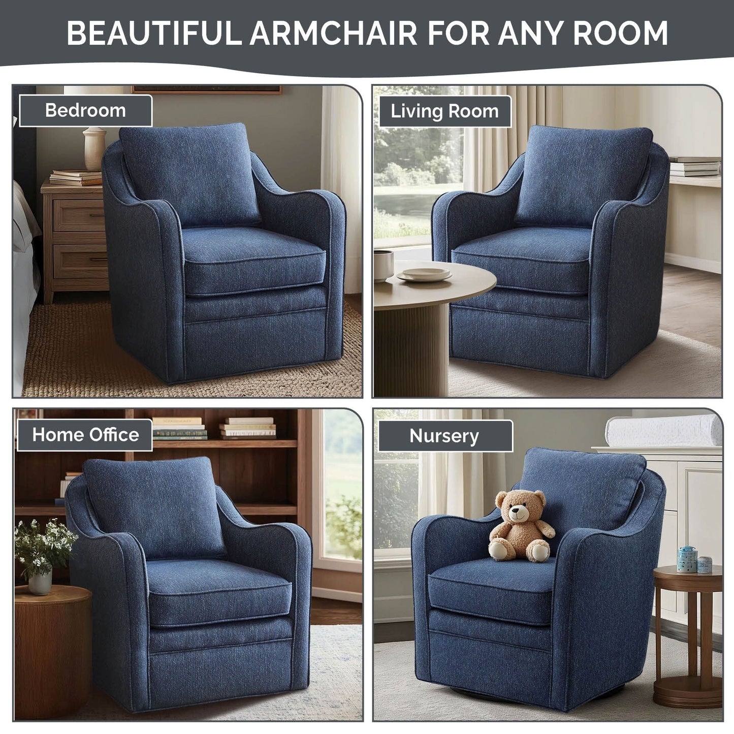 Fauteuil pivotant incurvé rembourré Betty de Madison Park