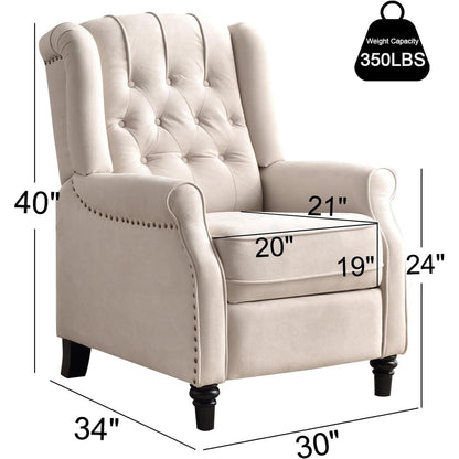 Fauteuil inclinable à dossier inclinable, fauteuil en tissu avec accoudoirs et rivets décoratifs, fauteuil d'appoint pour canapé une place