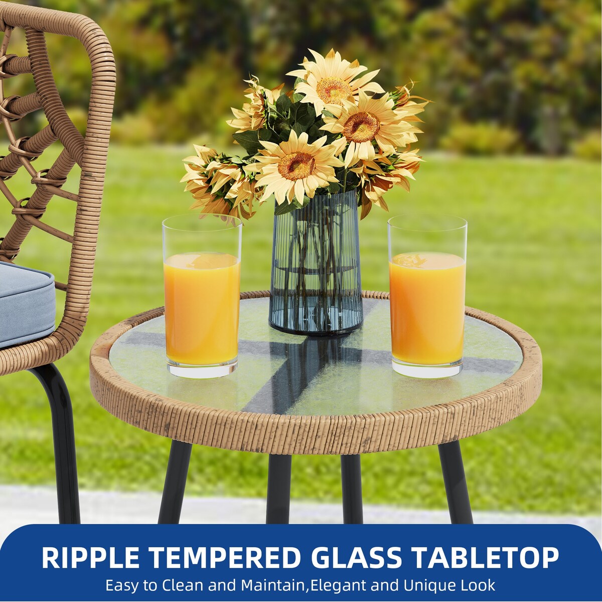 Ensemble bistro de jardin en résine tressée Moasis 3 pièces avec 2 chaises et table basse