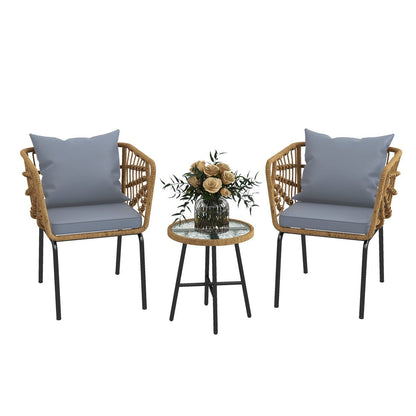 Ensemble bistro de jardin en résine tressée Moasis 3 pièces avec 2 chaises et table basse