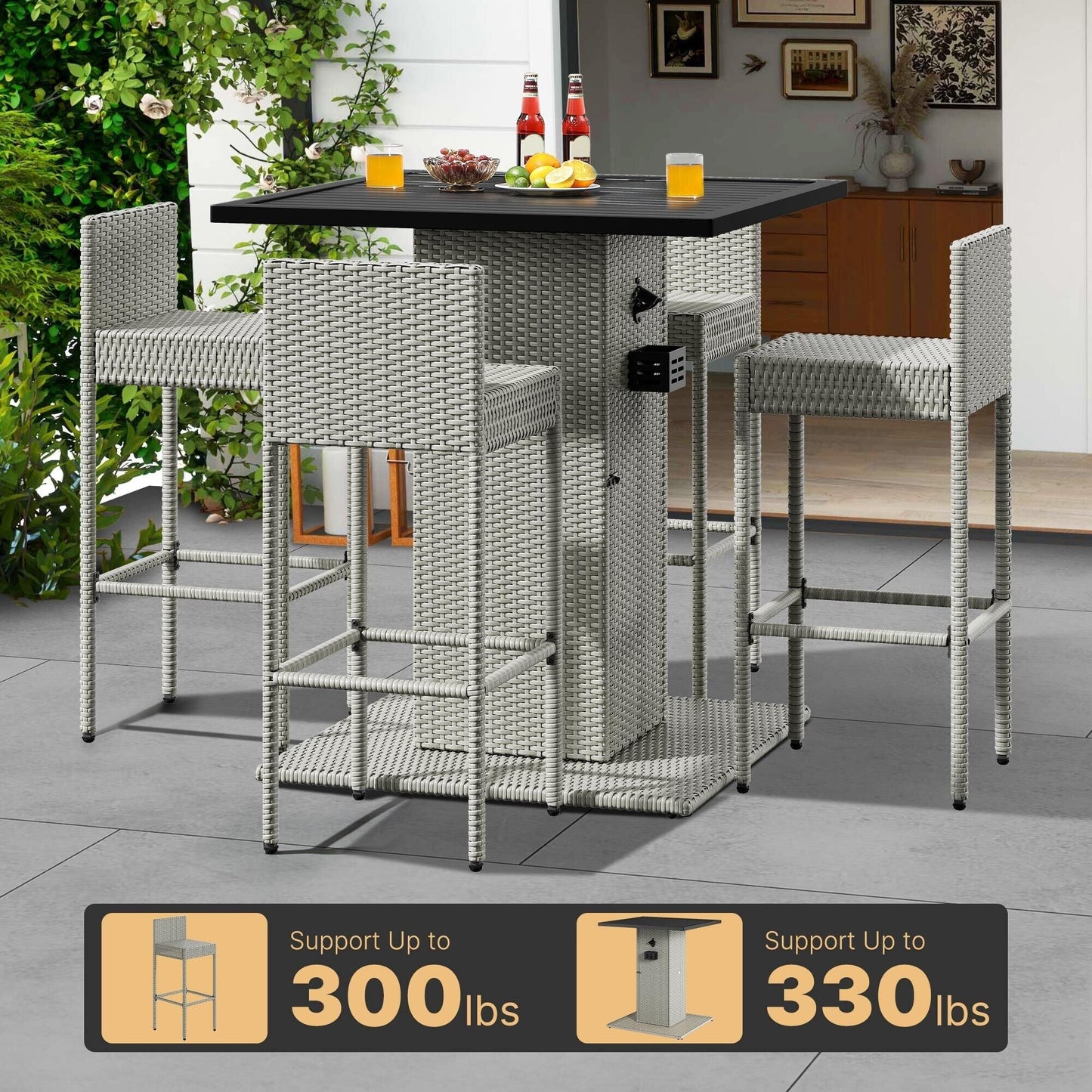 Ensemble de bar en résine tressée Moasis 5 pièces - 5 pièces