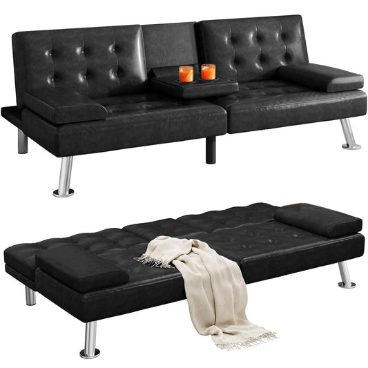 Canapé-lit futon pliable moderne Moasis en similicuir - 162,5 cm (L) x 76,2 cm (l) x 66 cm (H)