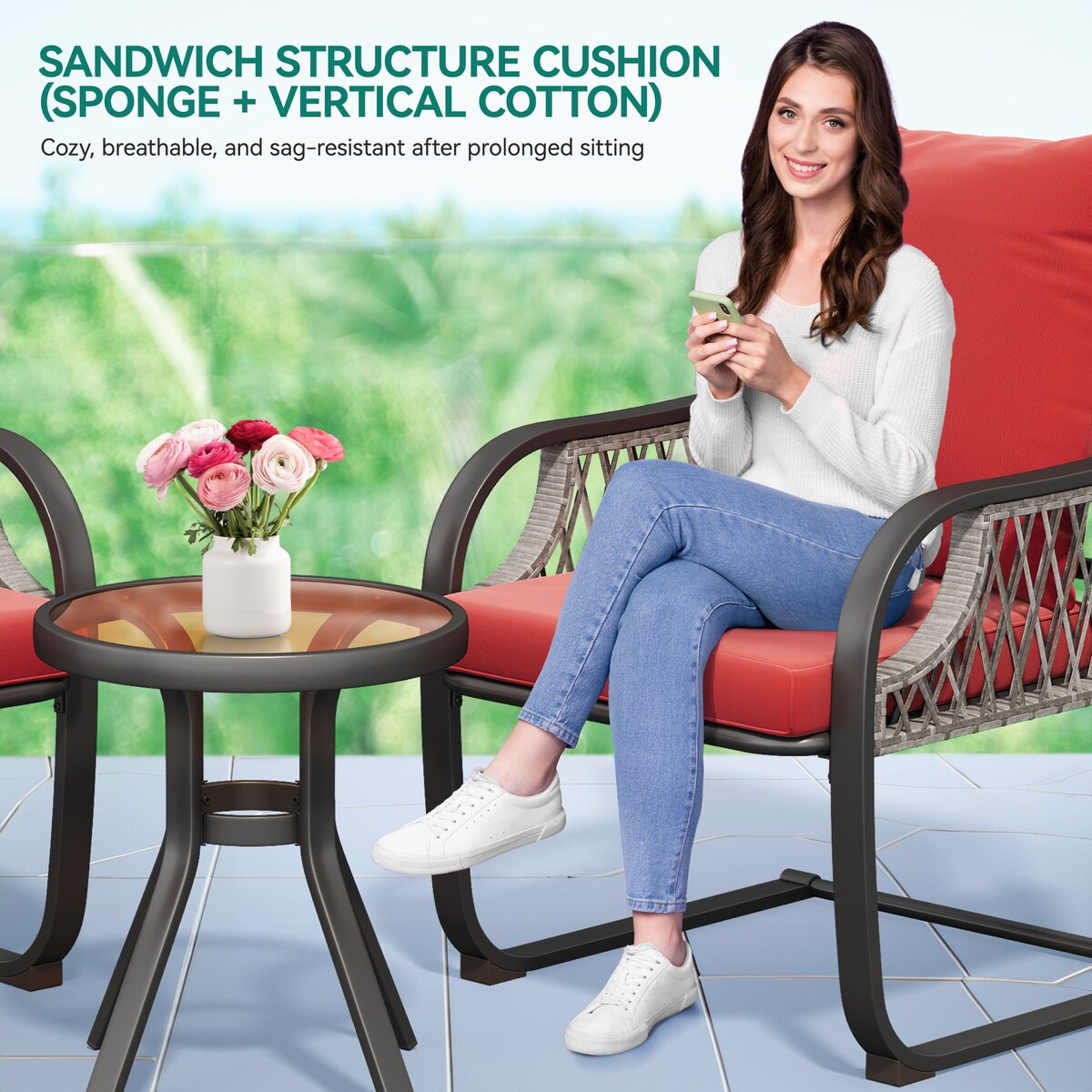 Ensemble bistro de patio Moasis rouge 3 pièces avec sièges rembourrés - 3 pièces