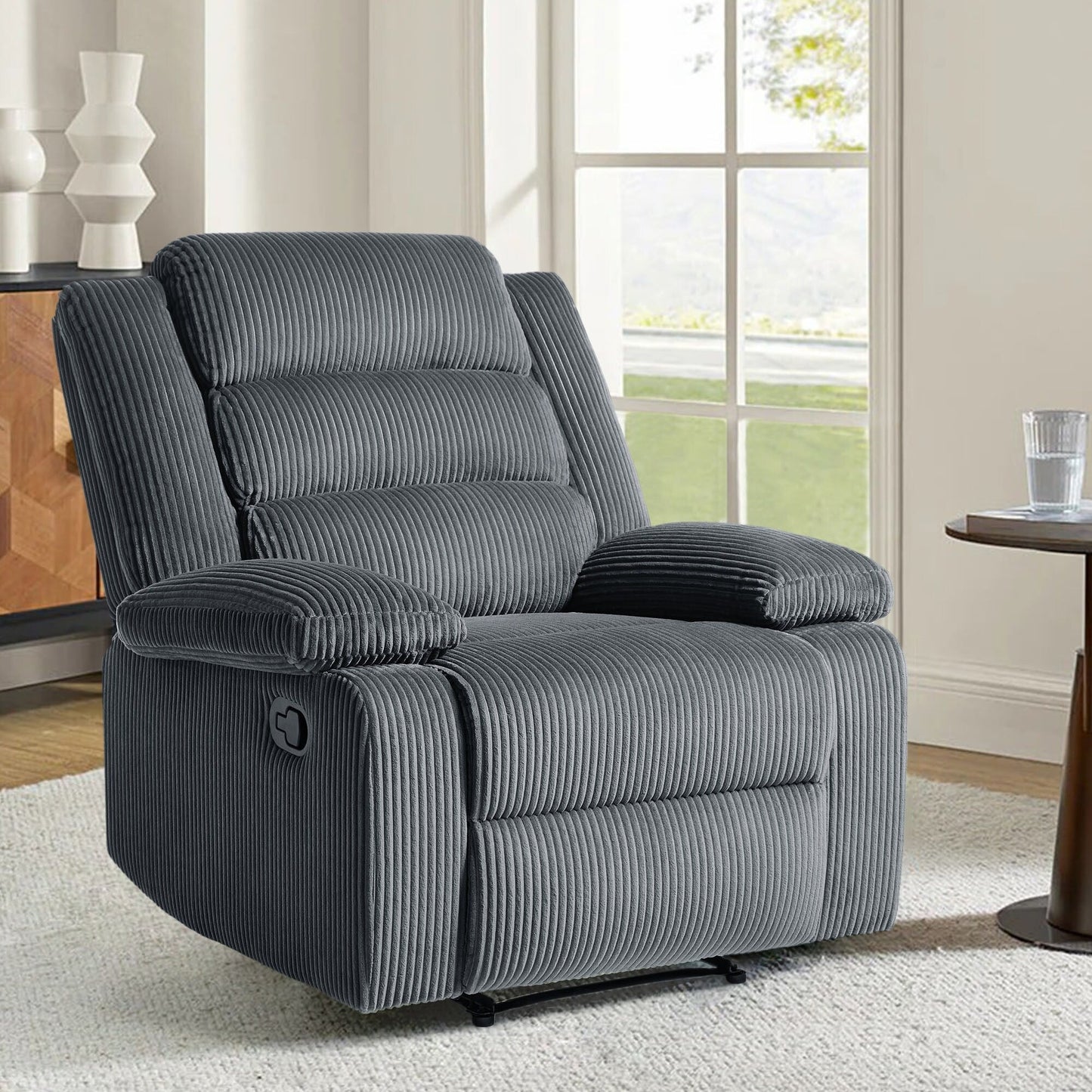 Fauteuil inclinable manuel moderne en velours côtelé, fauteuil inclinable réglable avec larges accoudoirs