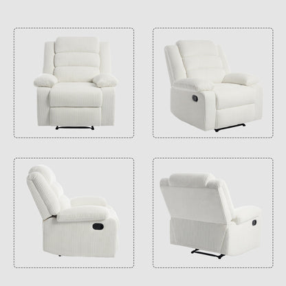 Fauteuil inclinable manuel moderne en velours côtelé, fauteuil inclinable réglable avec larges accoudoirs