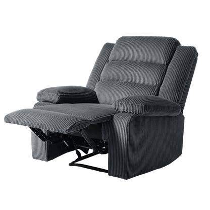 Fauteuil inclinable manuel moderne en velours côtelé, fauteuil inclinable réglable avec larges accoudoirs