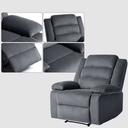 Fauteuil inclinable manuel moderne en velours côtelé, fauteuil inclinable réglable avec larges accoudoirs