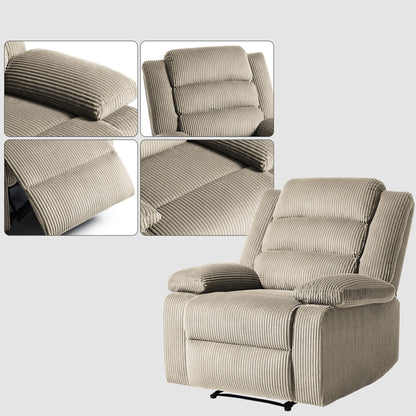 Fauteuil inclinable manuel moderne en velours côtelé, fauteuil inclinable réglable avec larges accoudoirs