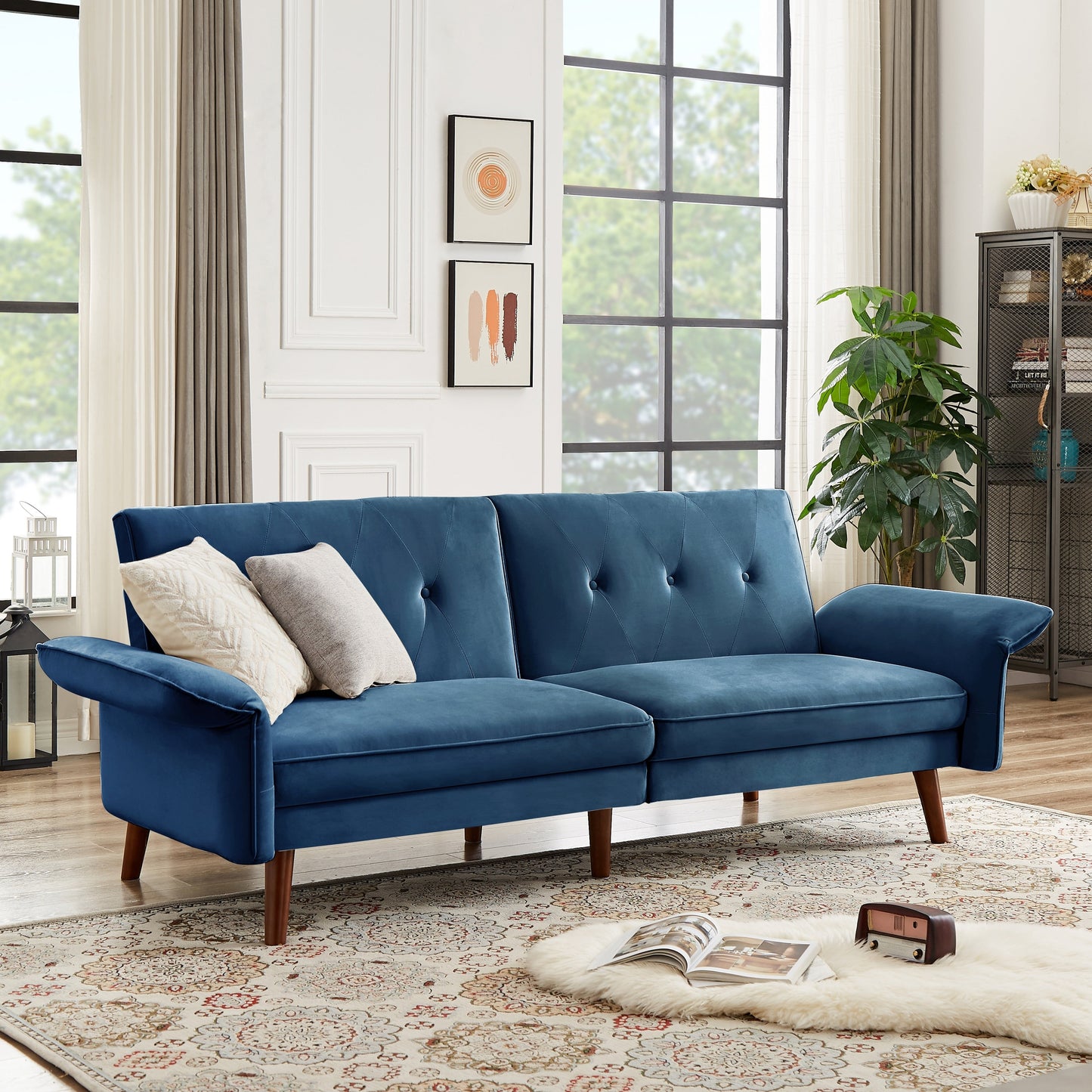 Canapé-lit futon moderne, canapé convertible avec pieds fuselés en bois, 78,35 cm de large, petit canapé à dossier divisé pour salon