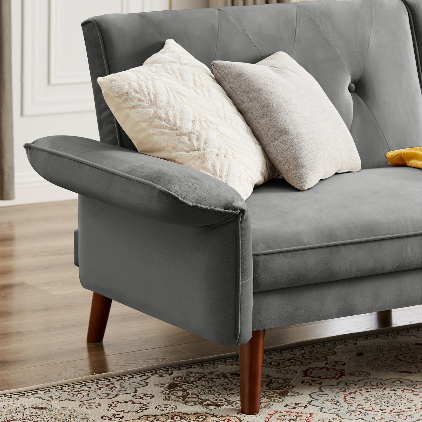 Canapé-lit futon moderne, canapé convertible avec pieds fuselés en bois, 78,35 cm de large, petit canapé à dossier divisé pour salon