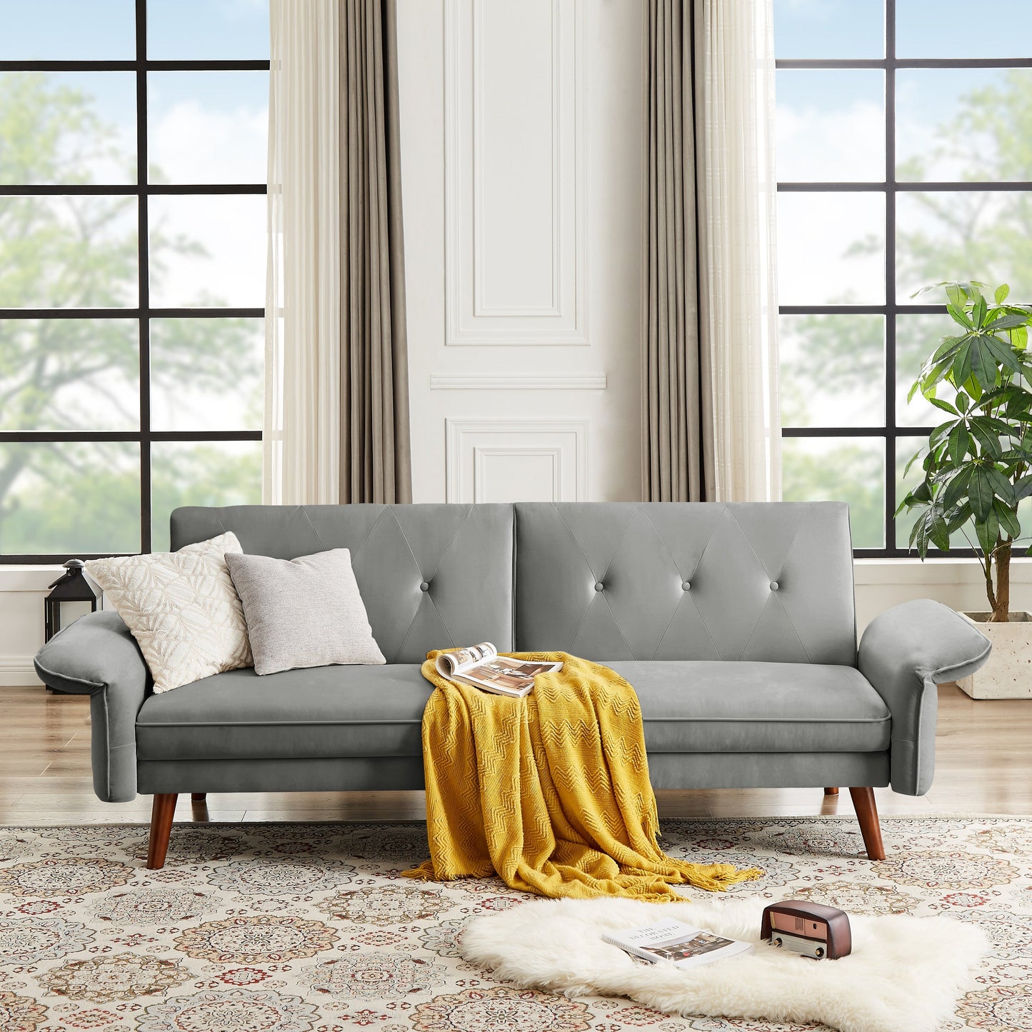 Canapé-lit futon moderne, canapé convertible avec pieds fuselés en bois, 78,35 cm de large, petit canapé à dossier divisé pour salon