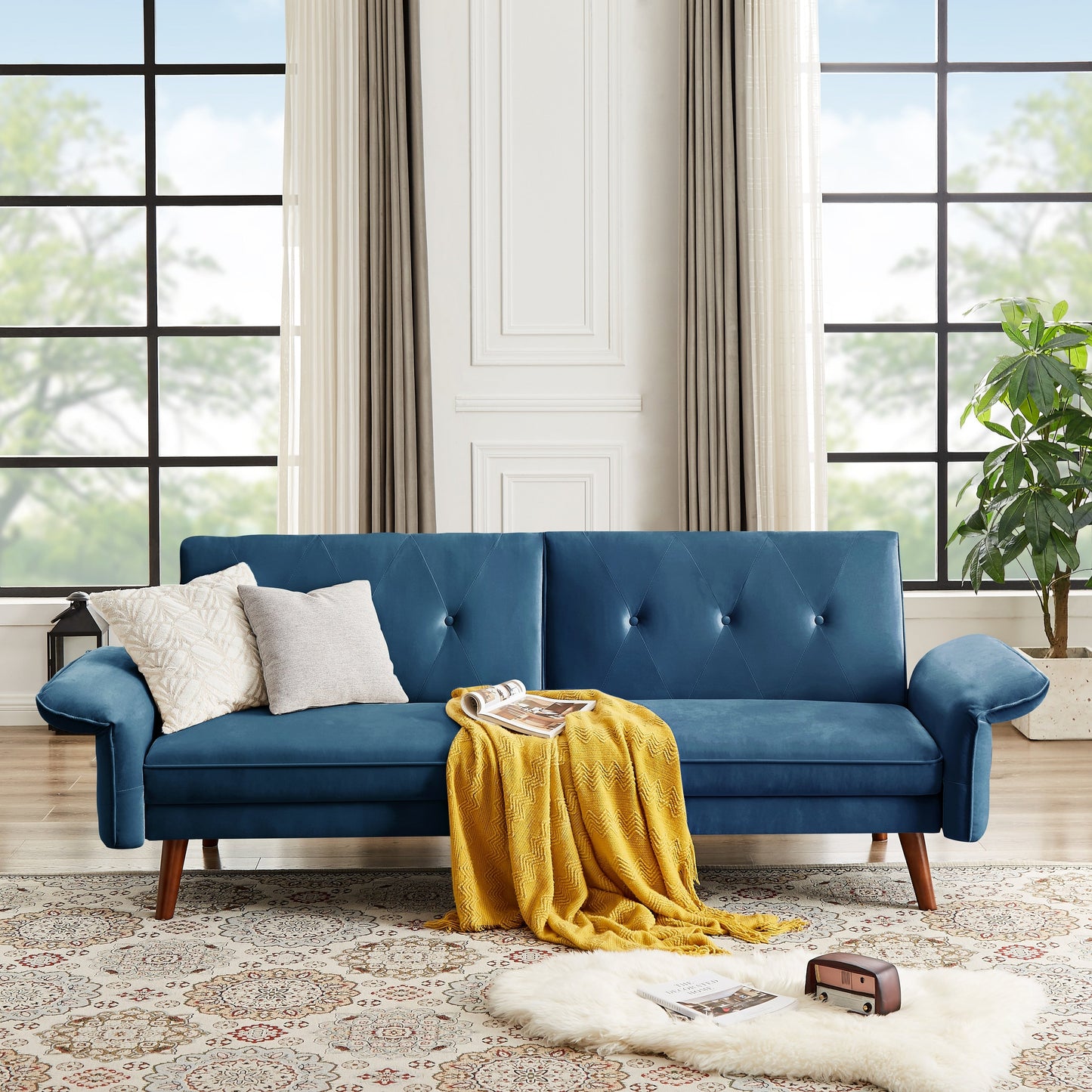 Canapé-lit futon moderne, canapé convertible avec pieds fuselés en bois, 78,35 cm de large, petit canapé à dossier divisé pour salon