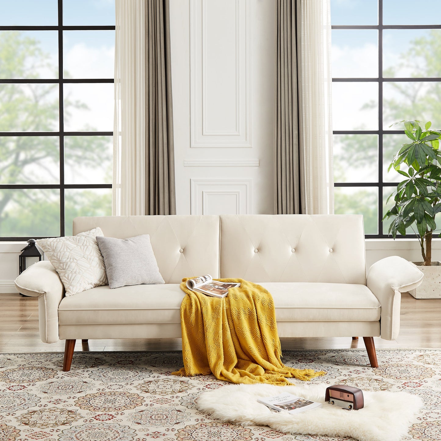 Canapé-lit futon moderne, canapé convertible avec pieds fuselés en bois, 78,35 cm de large, petit canapé à dossier divisé pour salon