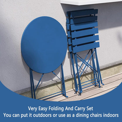 Ensemble bistro pliable en métal 3 pièces, résistant aux intempéries, idéal pour l'intérieur et l'extérieur, avec terrasse, jardin ou cour.