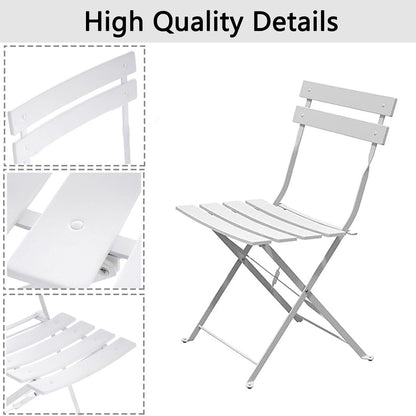 Ensemble bistro pliable en métal 3 pièces, résistant aux intempéries, idéal pour l'intérieur et l'extérieur, avec terrasse, jardin ou cour.