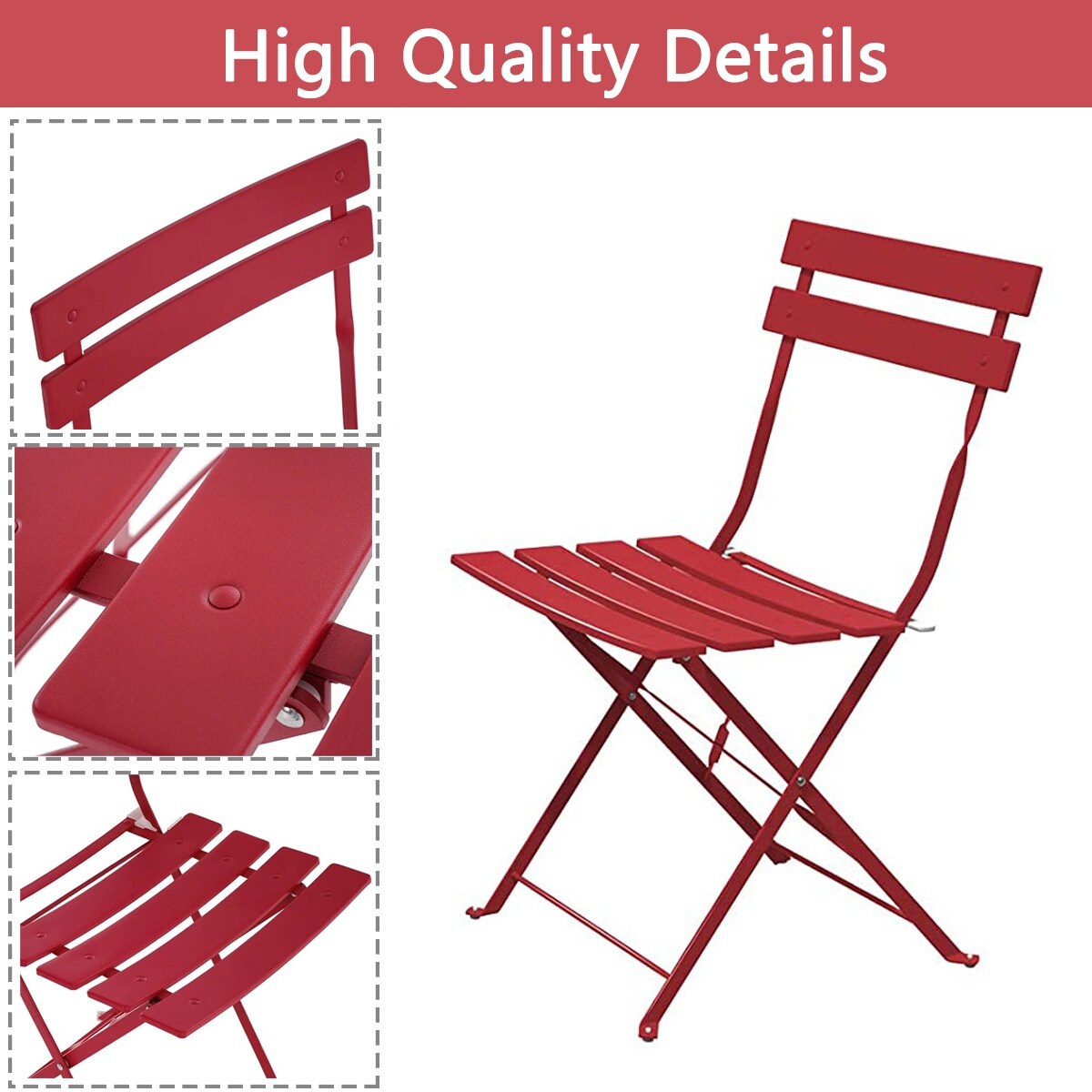 Ensemble bistro pliable en métal 3 pièces, résistant aux intempéries, idéal pour l'intérieur et l'extérieur, avec terrasse, jardin ou cour.