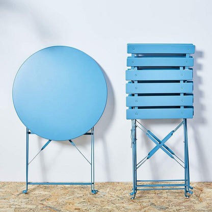 Ensemble bistro pliable en métal 3 pièces, résistant aux intempéries, idéal pour l'intérieur et l'extérieur, avec terrasse, jardin ou cour.