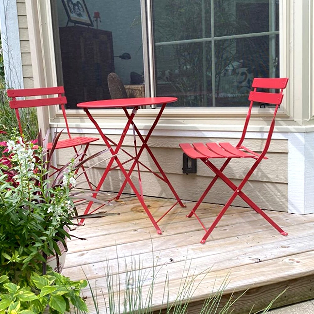 Ensemble bistro pliable en métal 3 pièces, résistant aux intempéries, idéal pour l'intérieur et l'extérieur, avec terrasse, jardin ou cour.