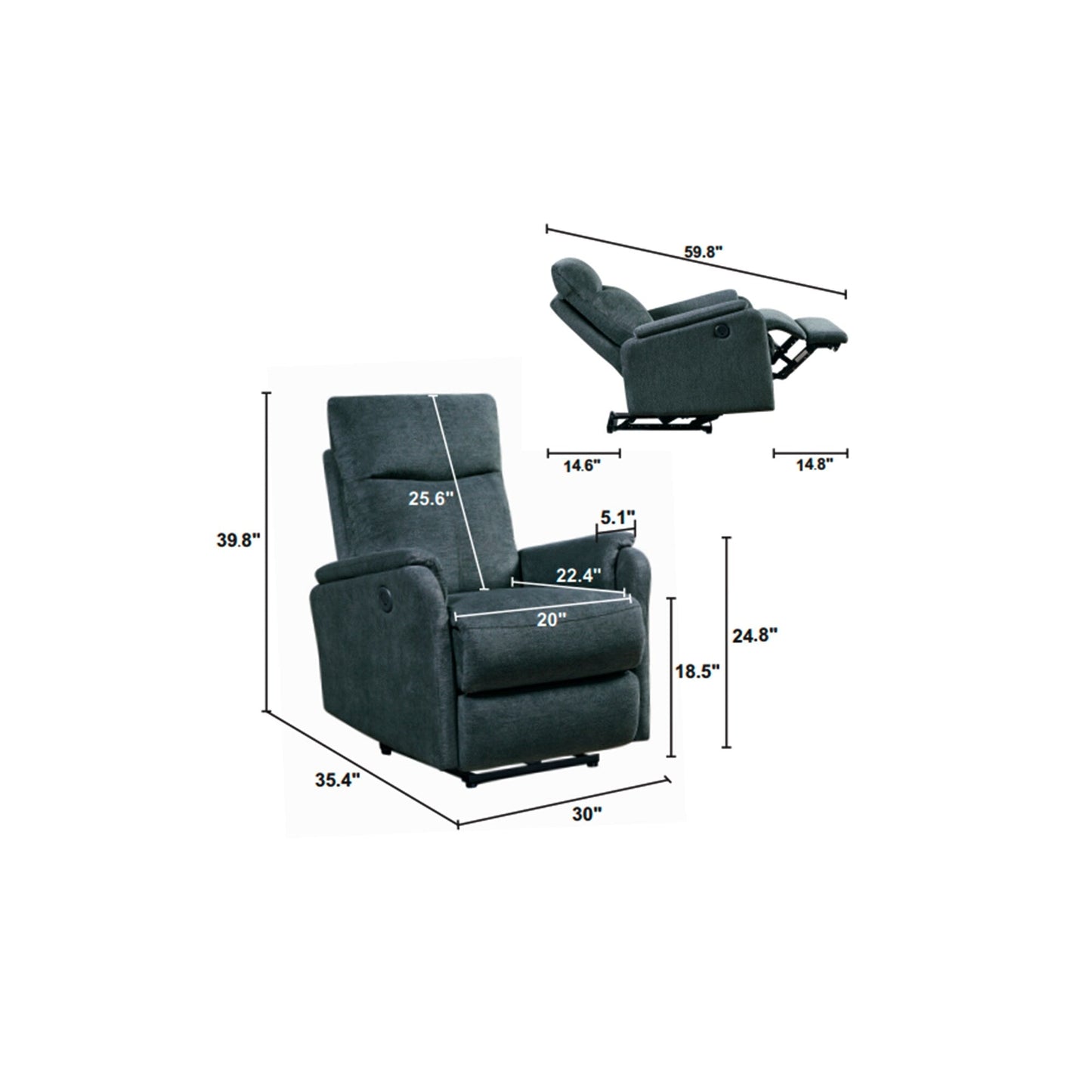 Fauteuil inclinable électrique moderne avec port USB et soutien complet de la tête et des lombaires