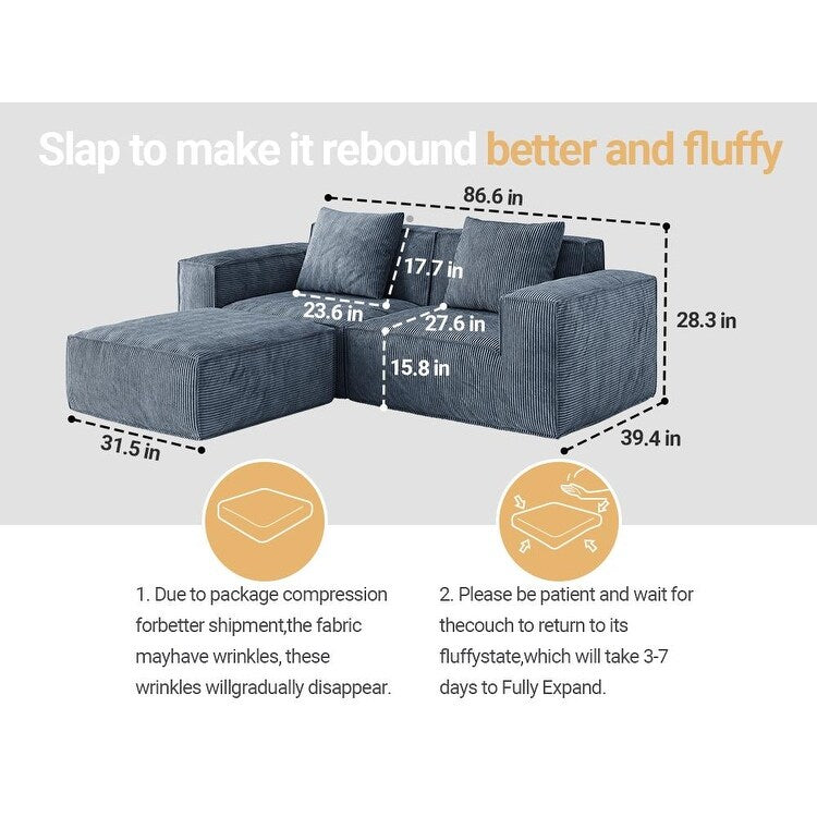 Canapé-lit convertible modulable 2 places en velours côtelé gris