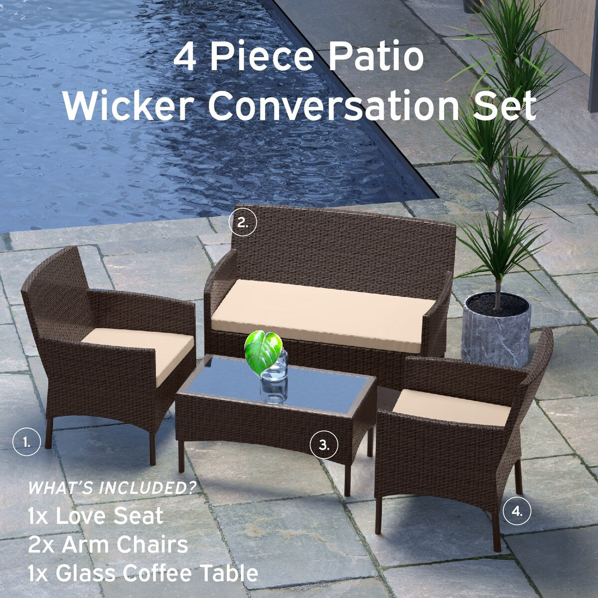 Ensemble de mobilier de patio en résine tressée Nestl 4 pièces - Ensemble de conversation pour patio extérieur