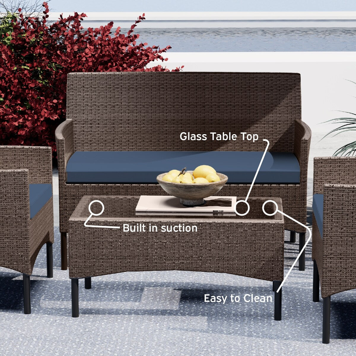 Ensemble de mobilier de patio en résine tressée Nestl 4 pièces - Ensemble de conversation pour patio extérieur