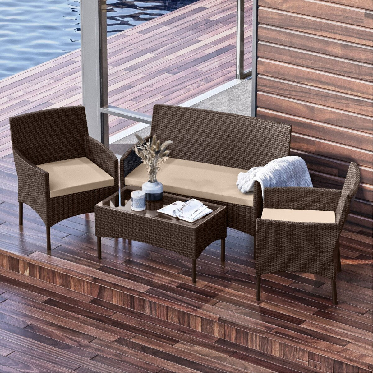Ensemble de mobilier de patio en résine tressée Nestl 4 pièces - Ensemble de conversation pour patio extérieur