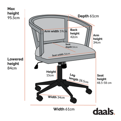 Chaise de bureau pivotante en rotin naturel Lucia