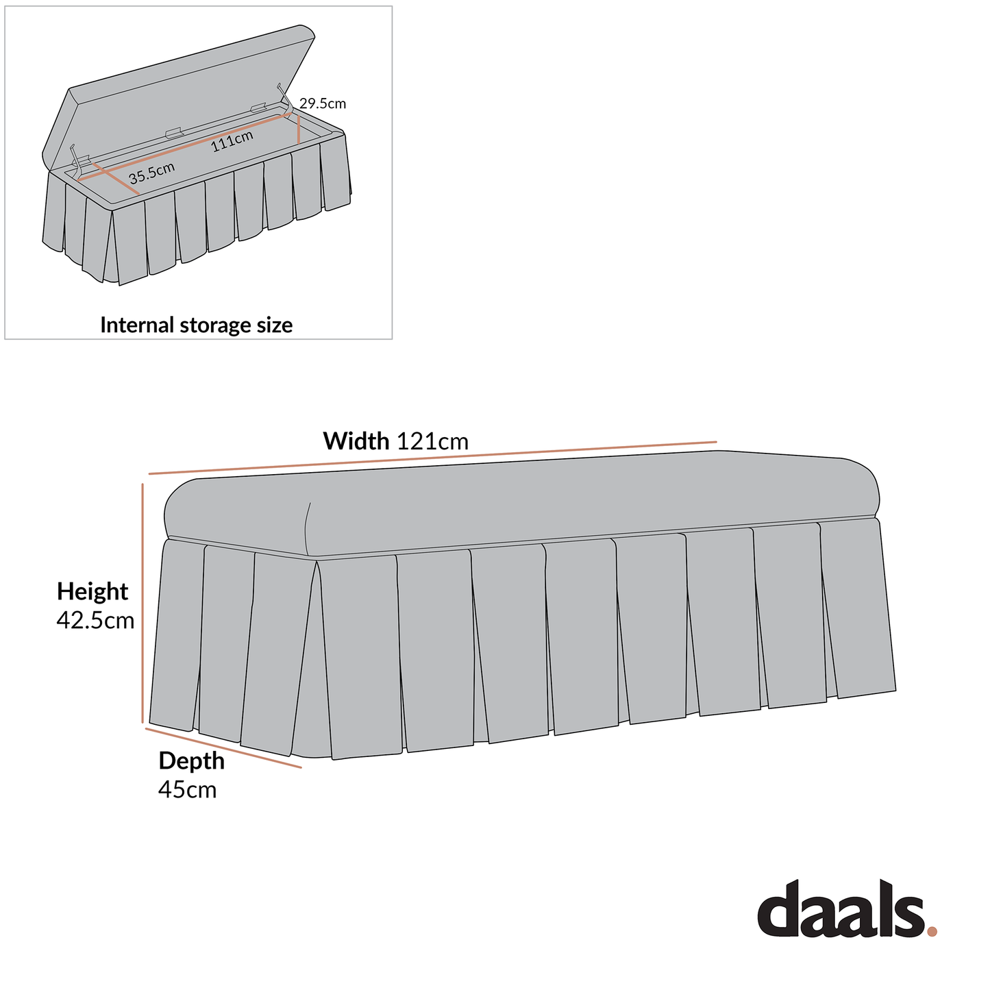 Banc de rangement à plis creux Egerton, tissu brossé anthracite