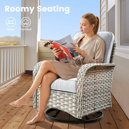 Ensemble de 9 chaises pivotantes d'extérieur en résine tressée OVIOS avec table de feu