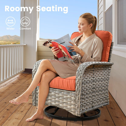 Ensemble de 9 chaises pivotantes d'extérieur en résine tressée OVIOS avec table de feu