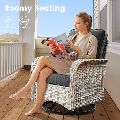 Ensemble de 9 chaises pivotantes d'extérieur en résine tressée OVIOS avec table de feu