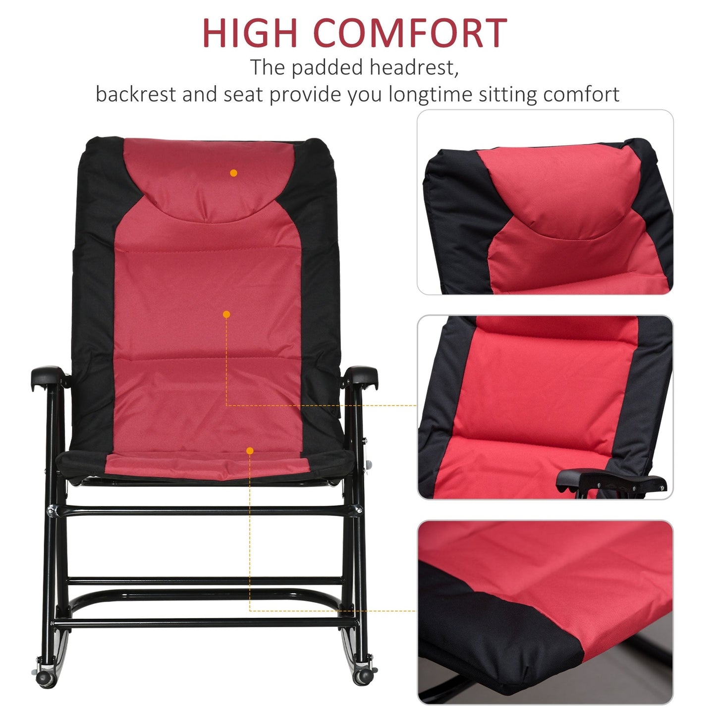 Ensemble de fauteuil à bascule pliant Outsunny avec assise et dossier rembourrés, oreiller