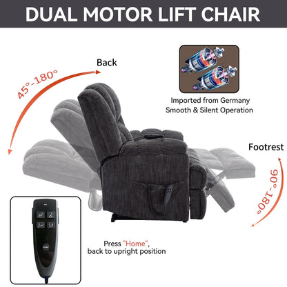 Fauteuil inclinable électrique surdimensionné en chenille avec massage et chauffage lombaire, inclinaison à positions infinies