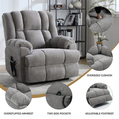 Fauteuil inclinable électrique surdimensionné en chenille avec massage et chauffage lombaire, inclinaison à positions infinies
