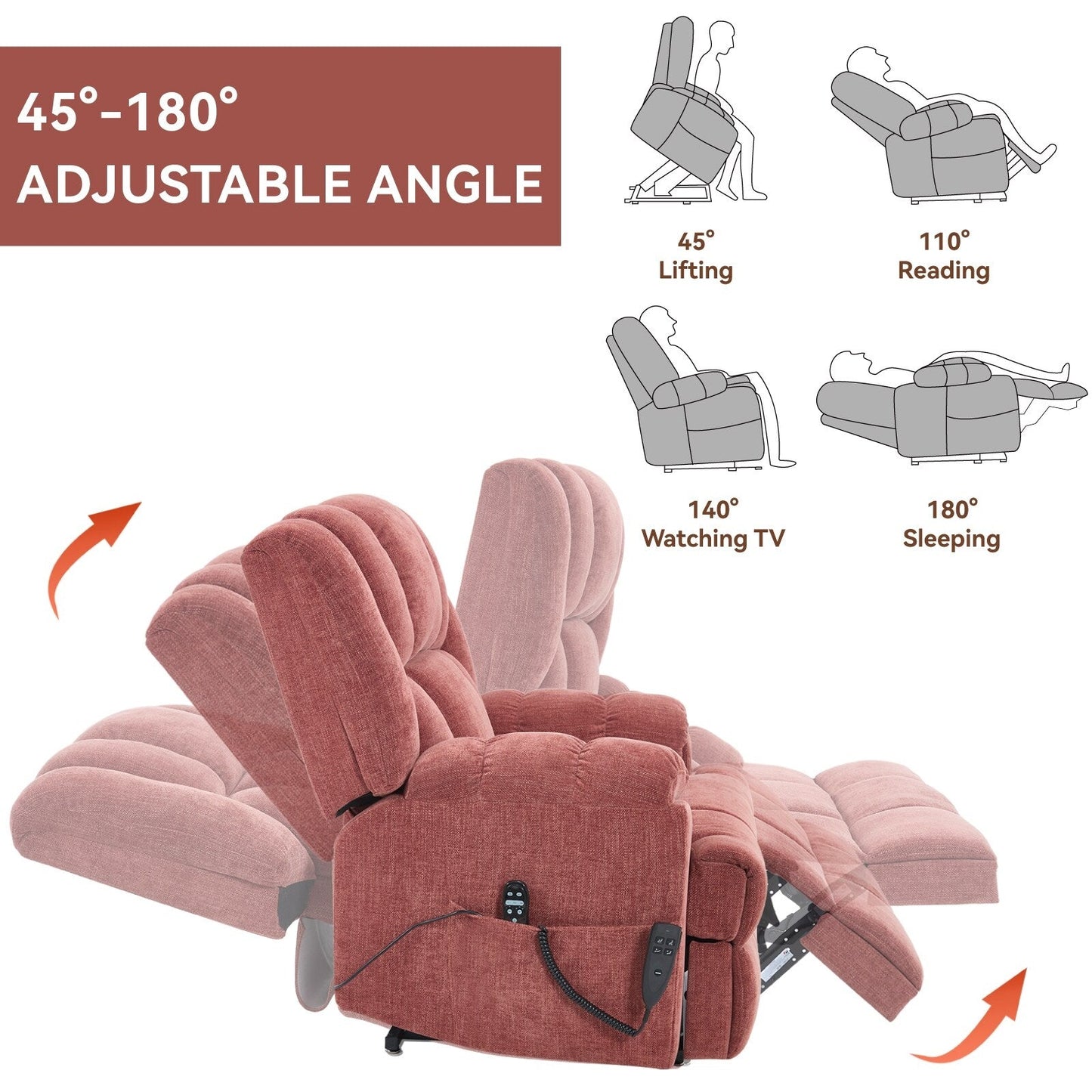 Fauteuil inclinable électrique surdimensionné en chenille avec massage et chauffage lombaire, inclinaison à positions infinies