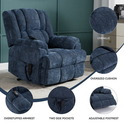 Fauteuil inclinable électrique surdimensionné en chenille avec massage et chauffage lombaire, inclinaison à positions infinies