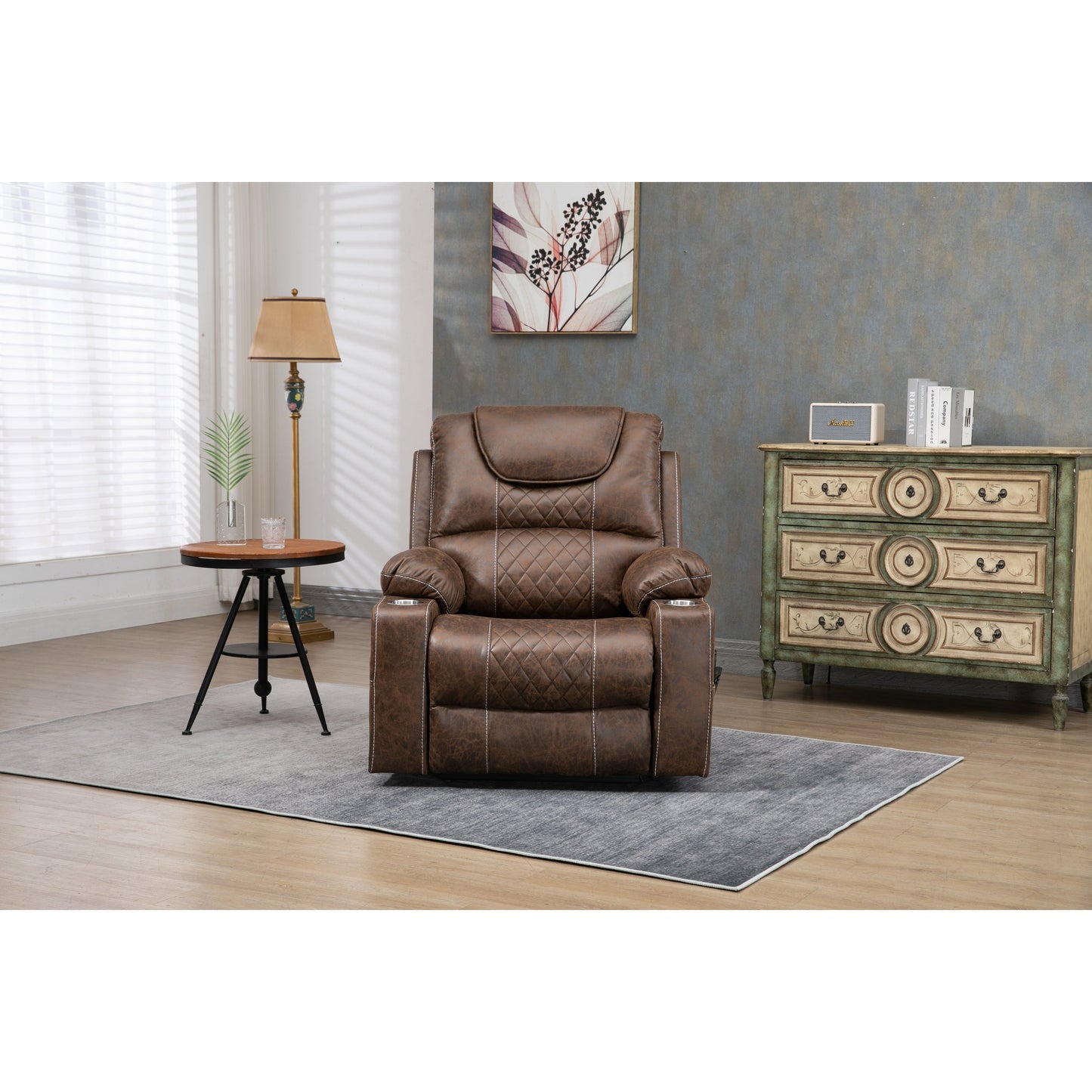 Fauteuil inclinable électrique surdimensionné en cuir PU avec fonction massage, chauffage lombaire, porte-gobelet, inclinaison à 180°