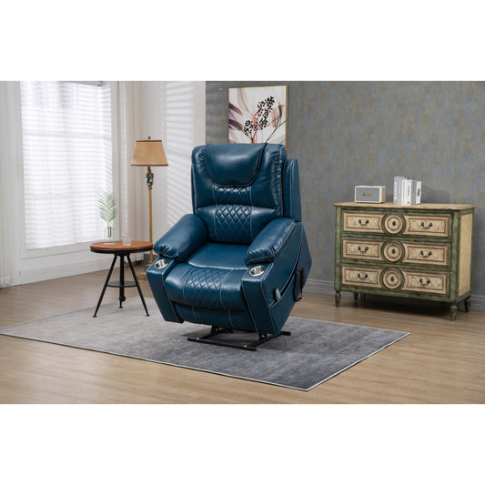 Fauteuil inclinable électrique surdimensionné en cuir PU avec fonction massage, chauffage lombaire, porte-gobelet, inclinaison à 180°