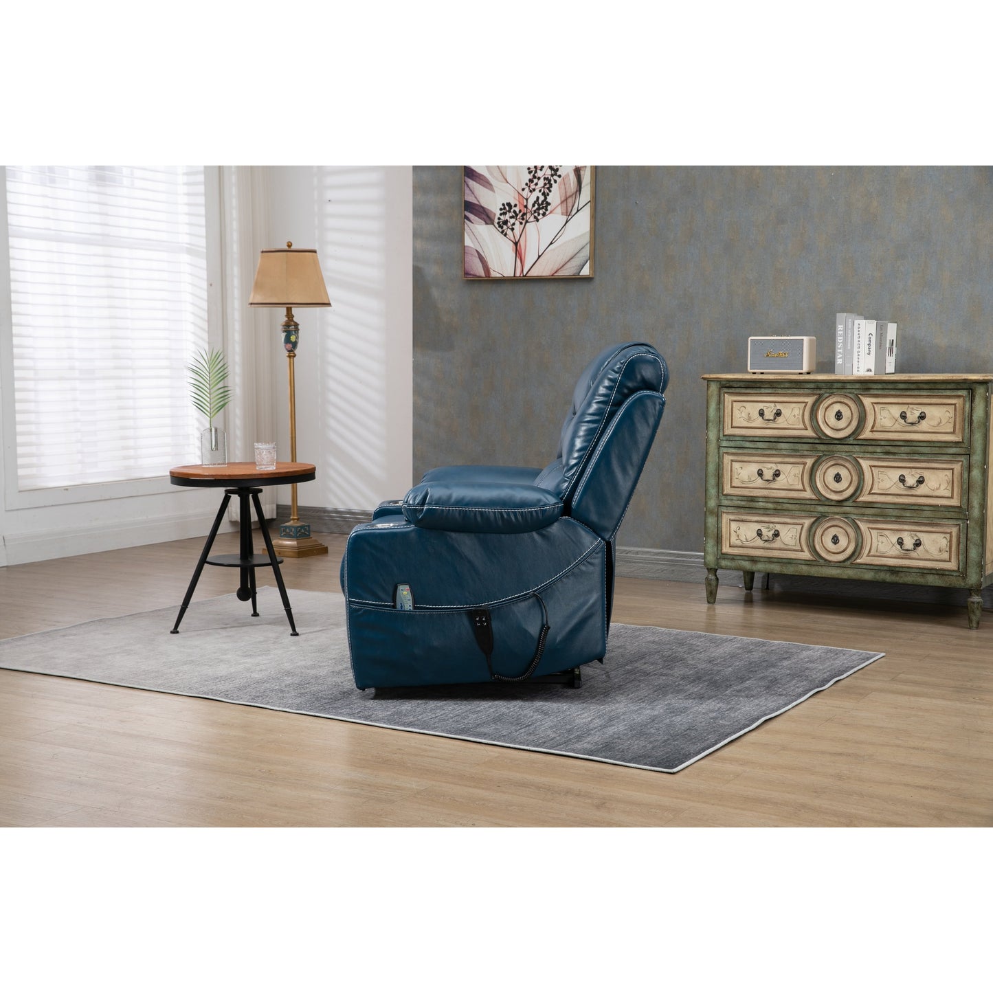 Fauteuil inclinable électrique surdimensionné en cuir PU avec fonction massage, chauffage lombaire, porte-gobelet, inclinaison à 180°