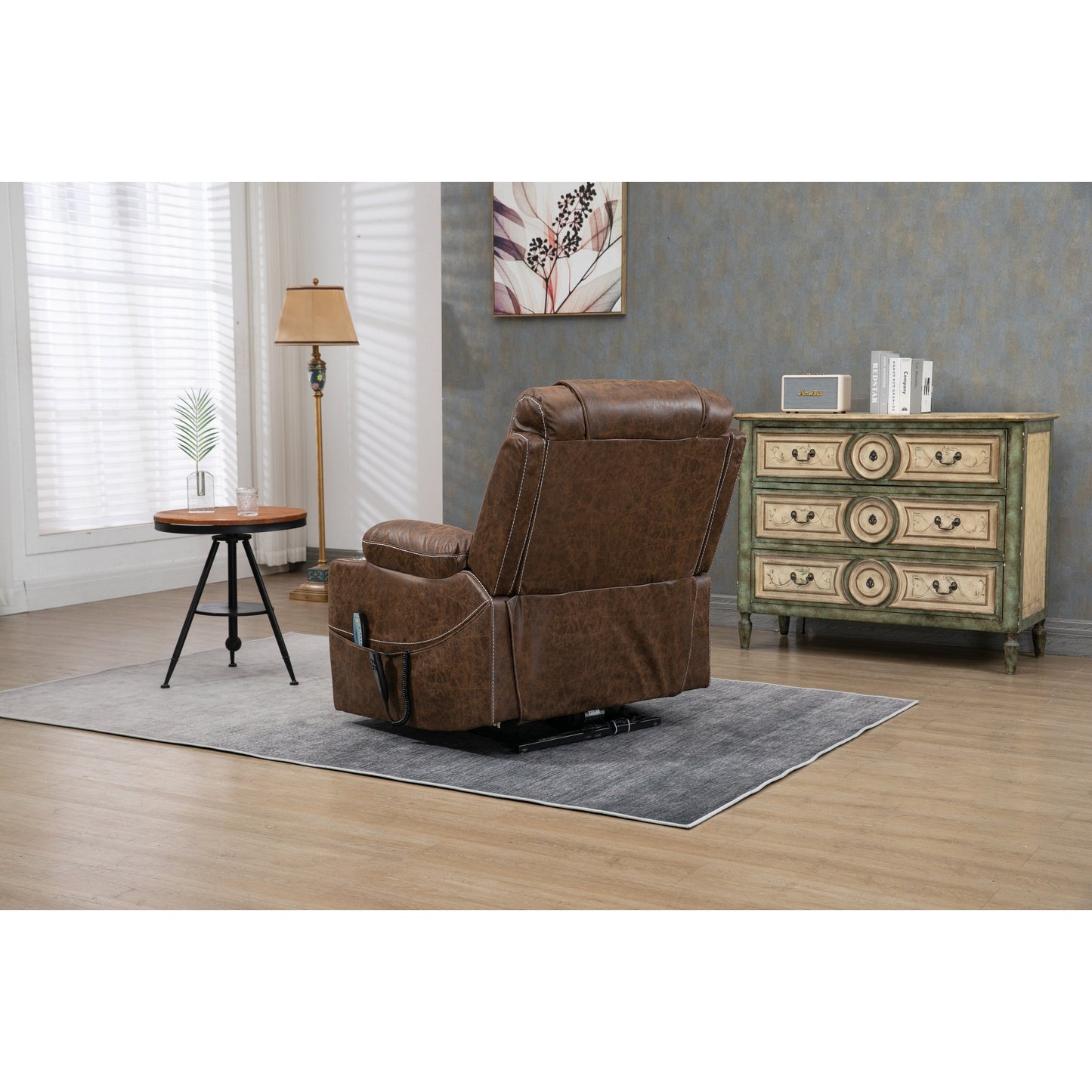 Fauteuil inclinable électrique surdimensionné en cuir PU avec fonction massage, chauffage lombaire, porte-gobelet, inclinaison à 180°