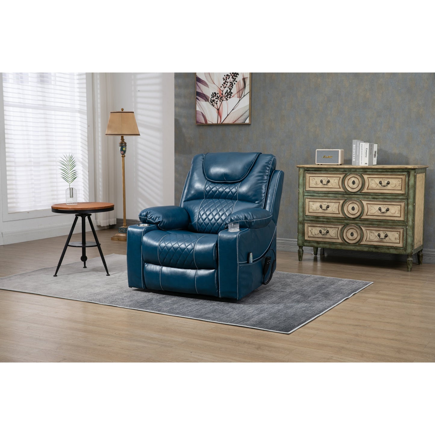 Fauteuil inclinable électrique surdimensionné en cuir PU avec fonction massage, chauffage lombaire, porte-gobelet, inclinaison à 180°