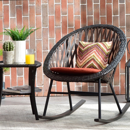 Ensemble bistro de patio OVIOS 3 pièces avec fauteuil à bascule et table basse en verre