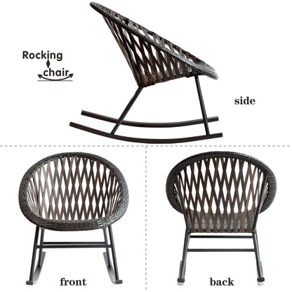 Ensemble bistro de patio OVIOS 3 pièces avec fauteuil à bascule et table basse en verre