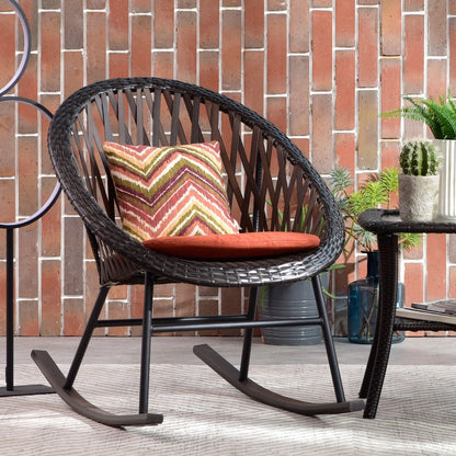 Ensemble bistro de patio OVIOS 3 pièces avec fauteuil à bascule et table basse en verre