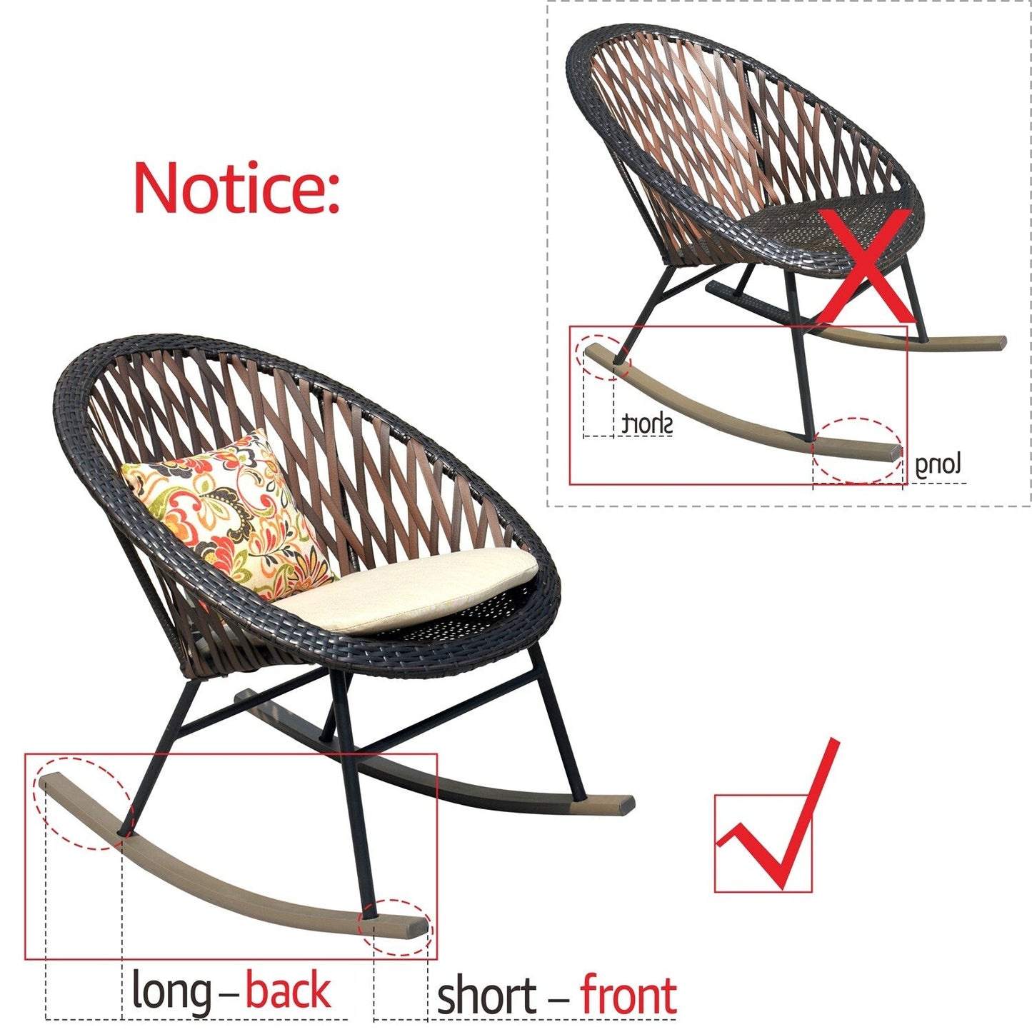 Ensemble bistro de patio OVIOS 3 pièces avec fauteuil à bascule et table basse en verre