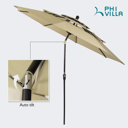 Ensemble de salle à manger d'extérieur MAISON ARTS 6 pièces avec parasol à 3 niveaux inclinable automatiquement de 3 m : 4 chaises d'extérieur en métal, 1 table à manger carrée en métal